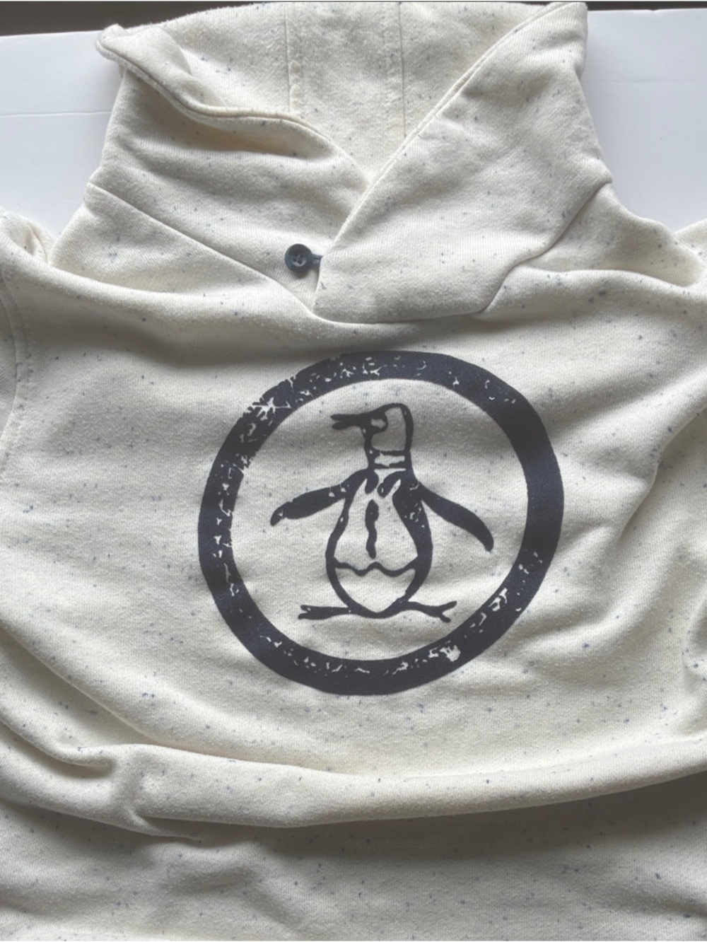 Original Penguin Hoodie Women’s Large Speckled Pullover Logo Sweatshirt Pockets